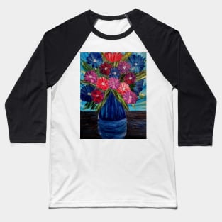 A lovely boutique of abstract vibrant bright colorful  flowers in a tall glass vase Baseball T-Shirt